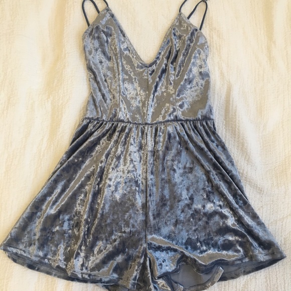 La Hearts Pants - Dusty Blue Velvet Romper